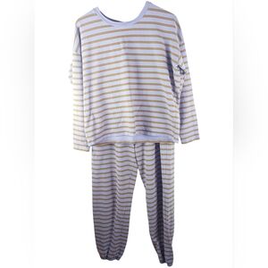 Madewell Two-Piece Lounge Set  Stripe Lavender & Gold Joggers + Crewneck Size S